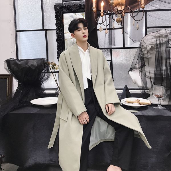 

autumn new men's temperament suit collar woolen coat korean casual wild youthful loose outwear size m-2xl, Black