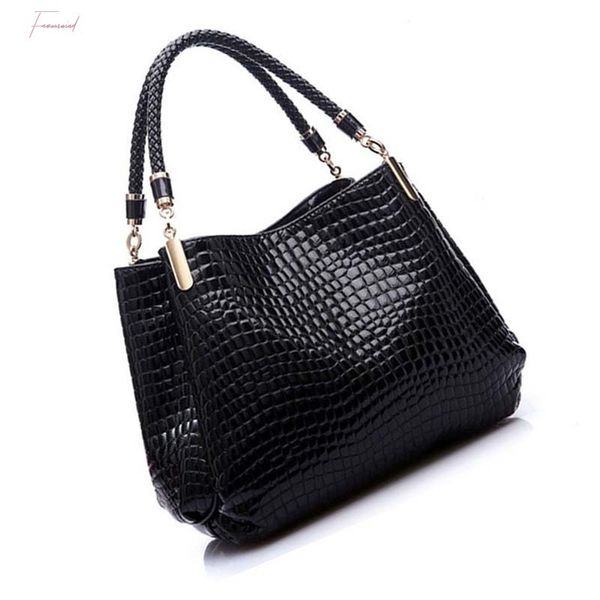

fggs горячей моды женщина крокодил pattern кожа сумка женщина tote сумка, черная