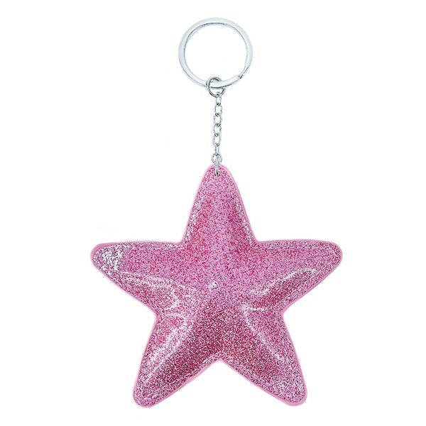 

new bright artificial pu leather pentagram star keychain pendant girl bag car key chains accessories keyring, Silver