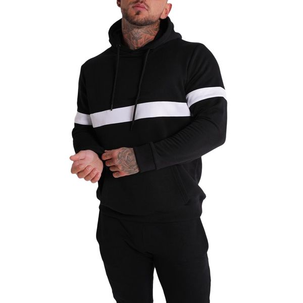 

hip hop streetwear hoodies hooded sweatshirt men's autumn winter sports patchwork sweatshirt long sleeve, Black