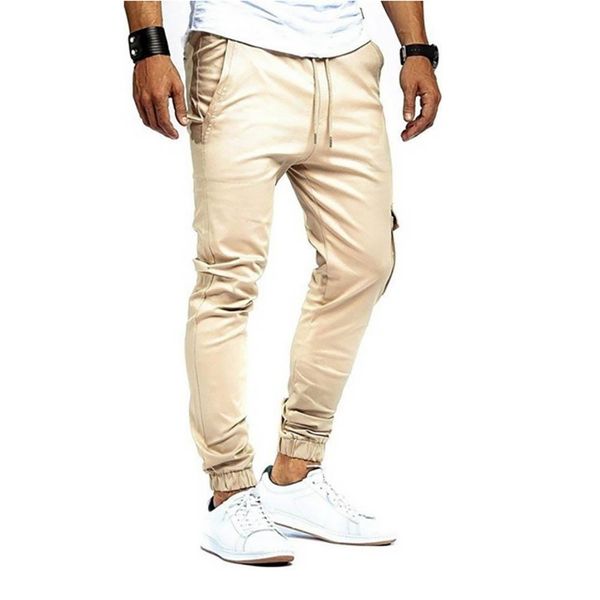 

pants men pencil pants slender multi-pockets drawstring sweatpants elastic trousers cargo, Black