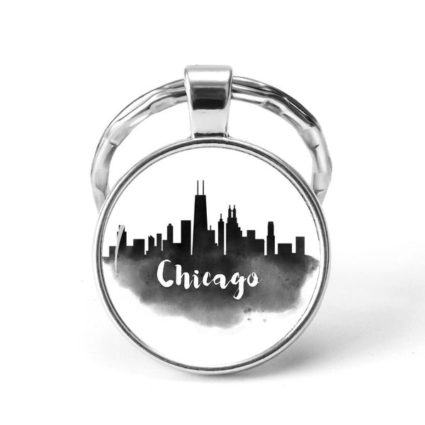 

minimalism ink city picture glass pendant keychain travel gift couples commemorative fashion jewelry handmade keyring, Silver