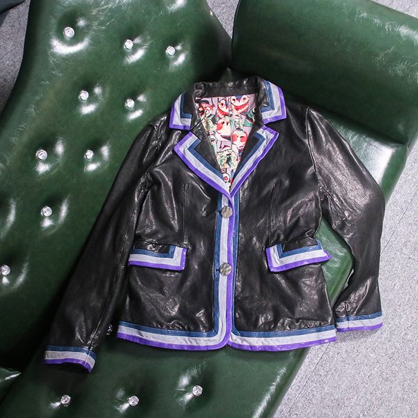 

new real 100% leather particular color edge sheep leather tanning graft suit ms haining coat, Black