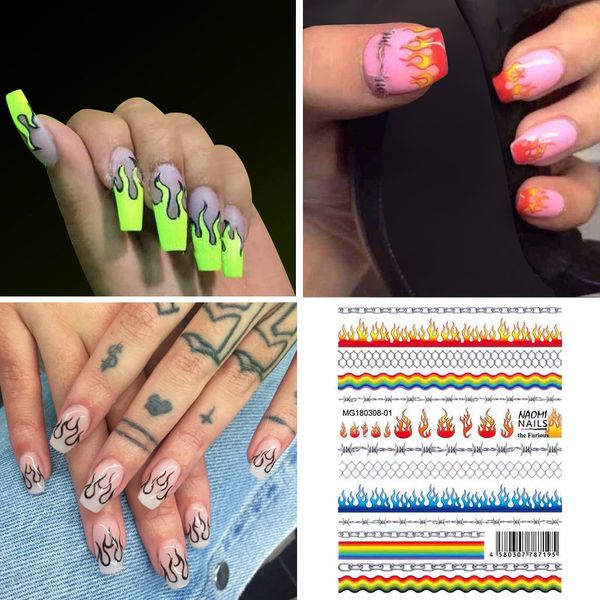 

16pcs flame shaped nail art sticker designed nail art decoration tools 2019new sticker set long-lasting full wraps #bl5, Black