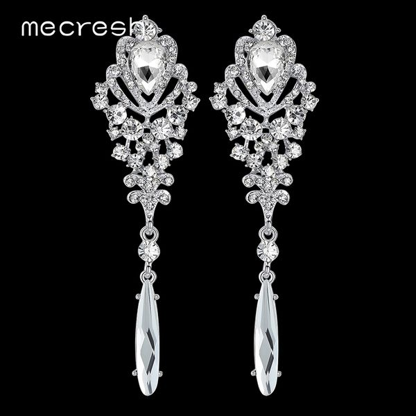 

mecresh crystal long earrings for women silver color heart bridal bridesmaid brinco party wedding jewelry christmas gift eh293