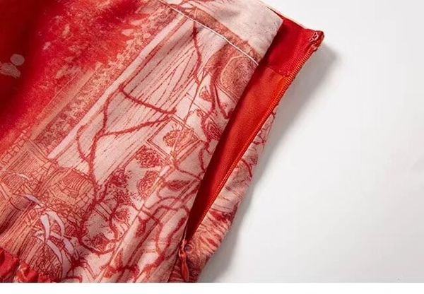 

women summer beach long print red high waist a line skirt, Black
