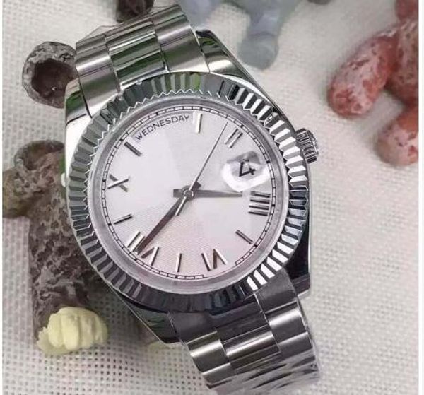 

2020 mens wristwatch day date sapphire crystal roma number stainless steel men watches automatic mechanical male wrist watch, Slivery;brown