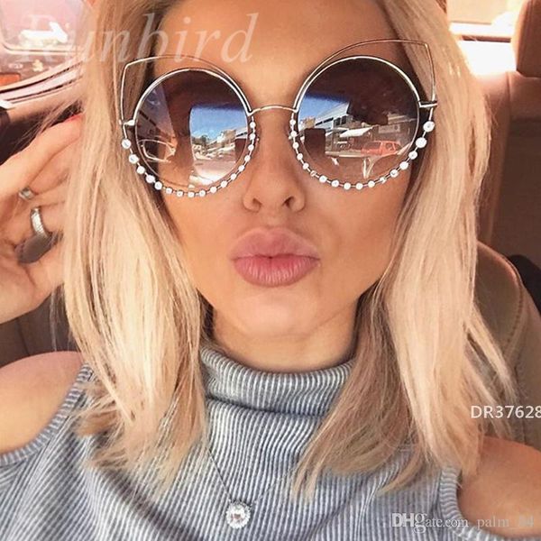 

runbird diamond luxury cat eye sunglasses women fashion designer coating mirrors metal sun glasses feminino uv400 dr37628, White;black