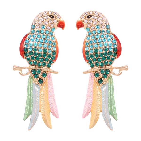 

серьги европейские и американский стиль преувеличена серии diamond животных серьги мода личность асимметричного parrot серьга стержень, Golden