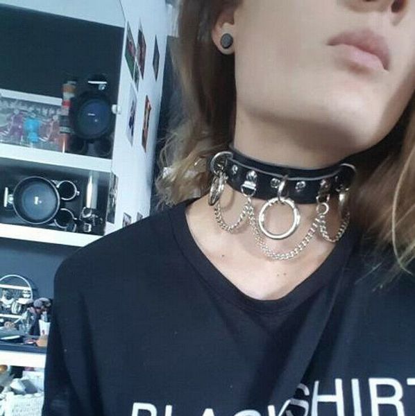 

pu leather jewelry choker necklace for woman party punk goth style statement initial stainless steel harajuku, Silver