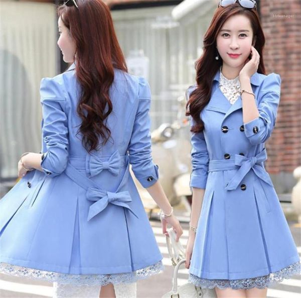 

designer coats fashion panelled lace slim medium long outerwear autumn spring casual trench coats plus size women, Tan;black