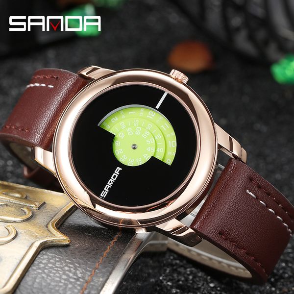 

creative dial mens watches men leather sports watches men's quartz clock waterproof wrist watch, Slivery;brown