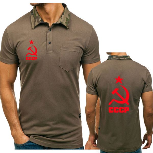 

new 2020 summer men's short sleeve cccp russian ussr printing cotton fashion casual men's polo shirt b