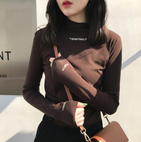 

drop shopping new turtleneck t-shirt sweatshirt long sleeve women clothes coffee fashion designer print, Black
