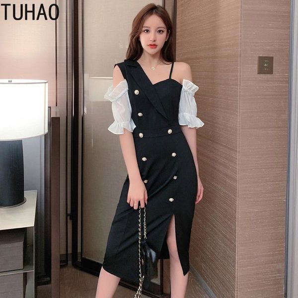 

tuhao 2020 лето женщины сексуальное платье ночной клуб elegant партии женщины платья черный белый лоскутная vestidos одежда wm26, Black;gray