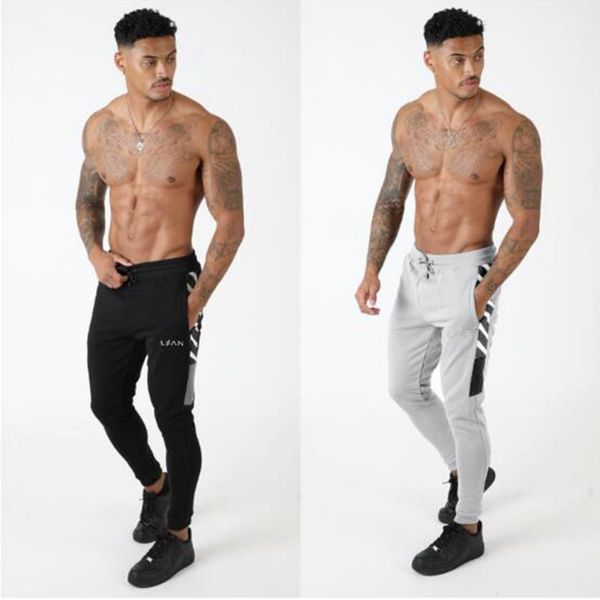 

autumn new men tide brand fashion gyms fitness cotton casual pants male youth outdoor sports jogging training slim feet pants, Black