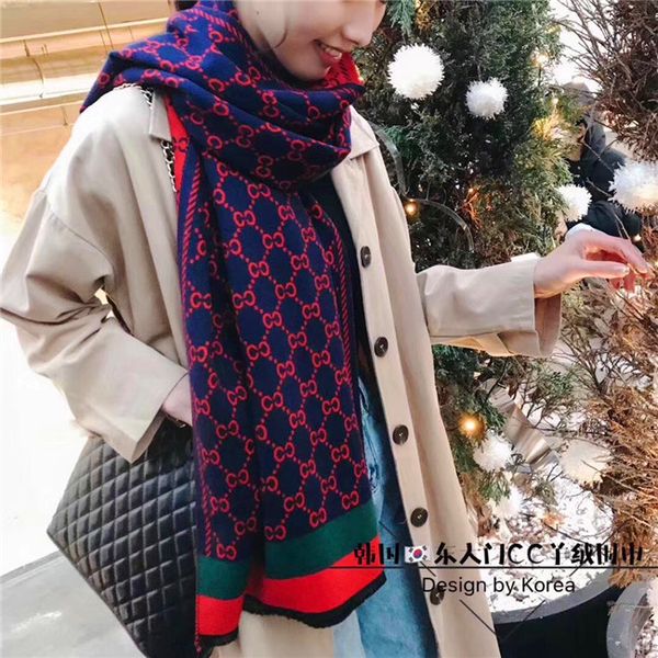 

2020 men's and women's fashion design scarf style winter wool knitted cashmere scarf thick thermal long scarf, Blue;gray