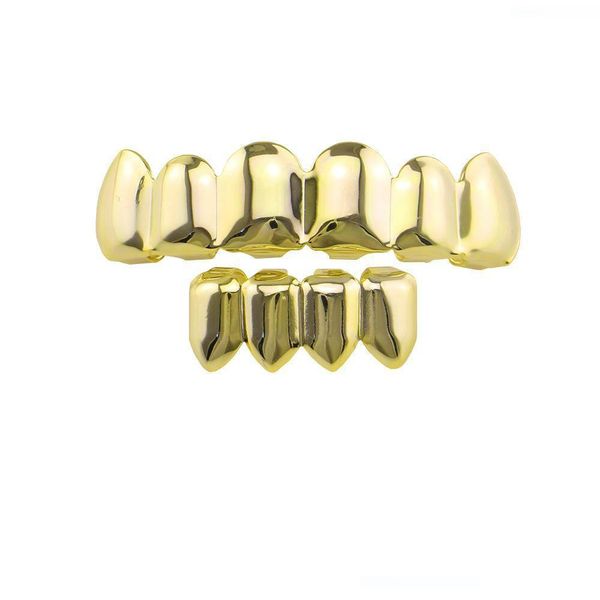 

luxury hip hop teeth grills 6 & 4 bottom teeth grillz designer teeth grillz set jewelry, Black