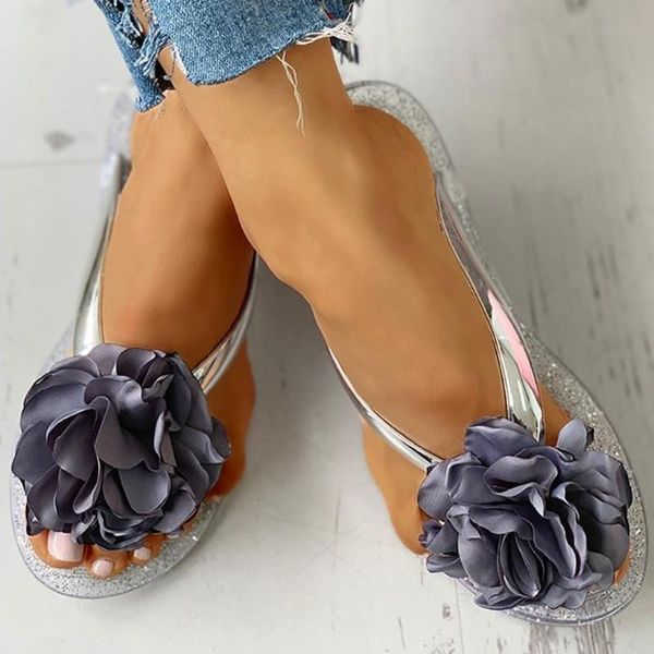 

women pvc clear slippers flower flip flops summer slippers beach flat sandals women clip toe flip flop shoes indoor outdoor, Black
