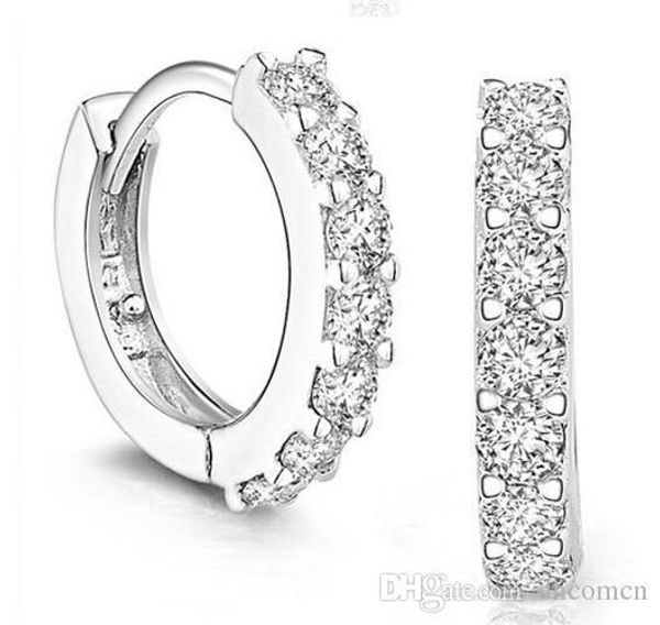 

925 sterling silver diamond earrings anti allergy circle hoop earrings diamond hoop earrings stud beautiful jewelry, Golden;silver
