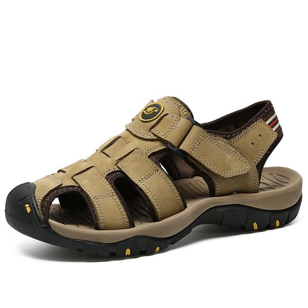 

new 2019 fashion summer outdoor beach breathable men sandals genuine leather men's sandal man causal shoes plus size, Black