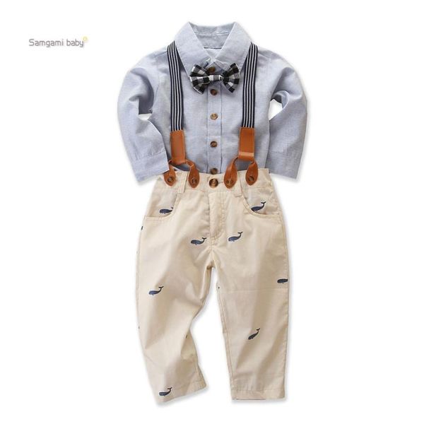 

2020 boys suit autumn new fashion gentleman bow tie shirt bib suit, White