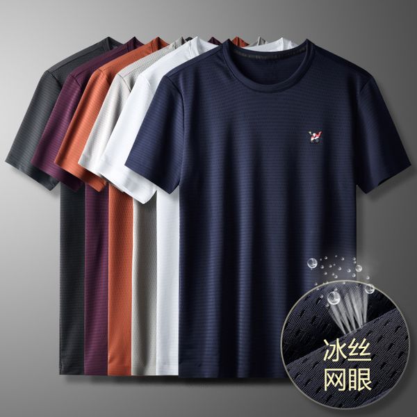 

viscose fiber mesh short sleevet-shirt plus-sized menswear loose fit trendy and quick dry breathable casual sports men's t-shirt, White;black