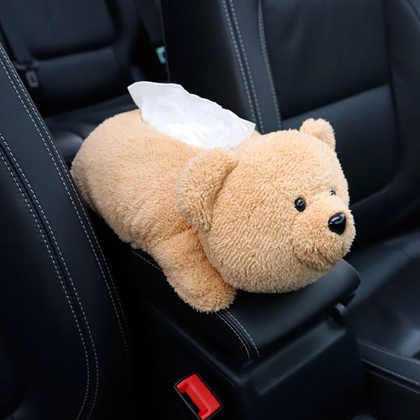 

car armrest tissue box cute plush animals bear headrest ornament multi-use washable seat back napkin paper holder interior decor