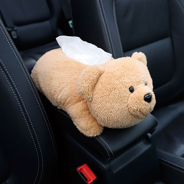 

car armrest tissue box cute plush animals bear headrest ornament multi-use washable seat back napkin paper holder interior decor