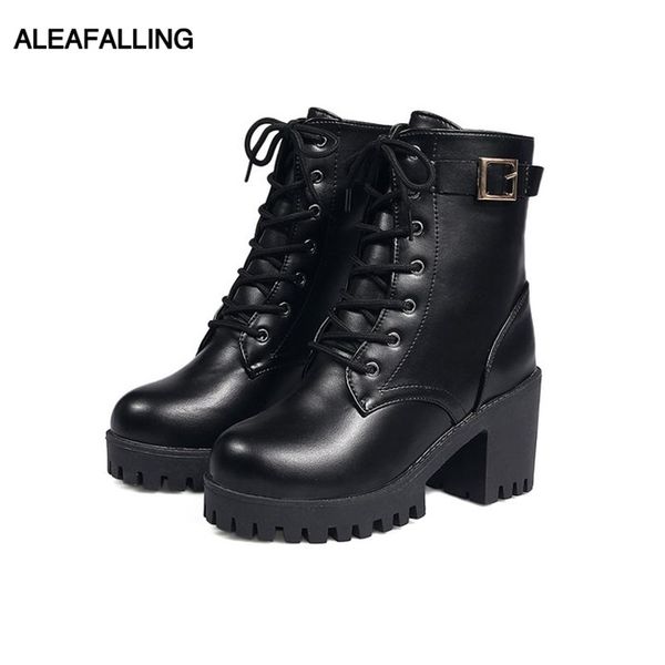 

aleafalling classical women boots lace up cute simple smart shoes girl's soft leather buckle fashion outdoor street boots wbt361, Black