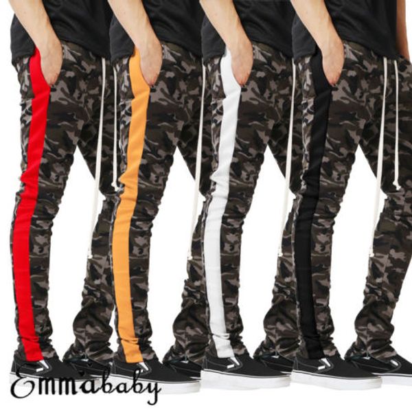 

camouflage striped skinny joggers casual sweat pants men pant gym slim fit trousers tracksuit bottoms, Black