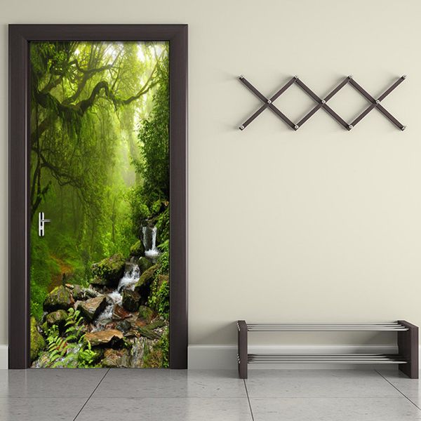 ПВХ самоклеящийся водонепроницаемый дверной наклейка 3D лесной пейзаж фото обои гостиная ванная комната дома декор стены на 3 d T200331