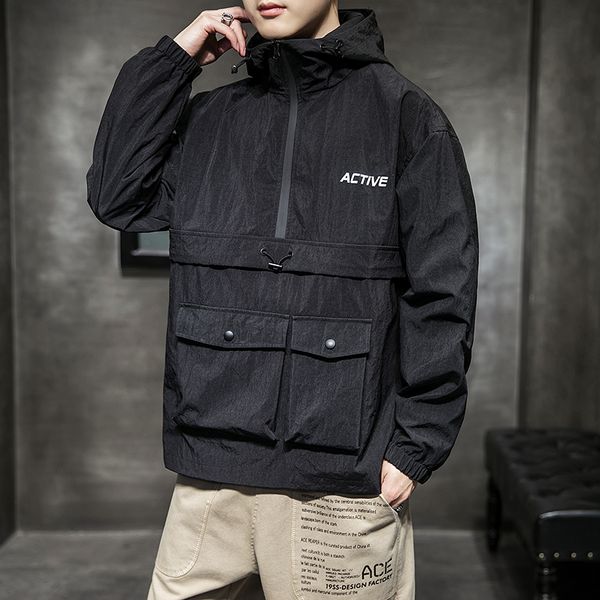 

new mens jackets and coats autumn hip hop pocket hooded jacket men bomber street jacket teen jackets for men streetwear, Black;brown