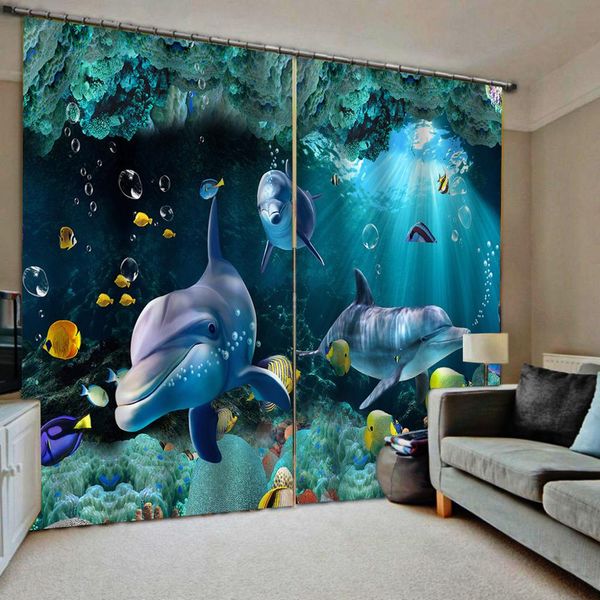 

blackout curtain 3d window curtain for living room bedroom drapes cortinas blue curtains ocean dolphin