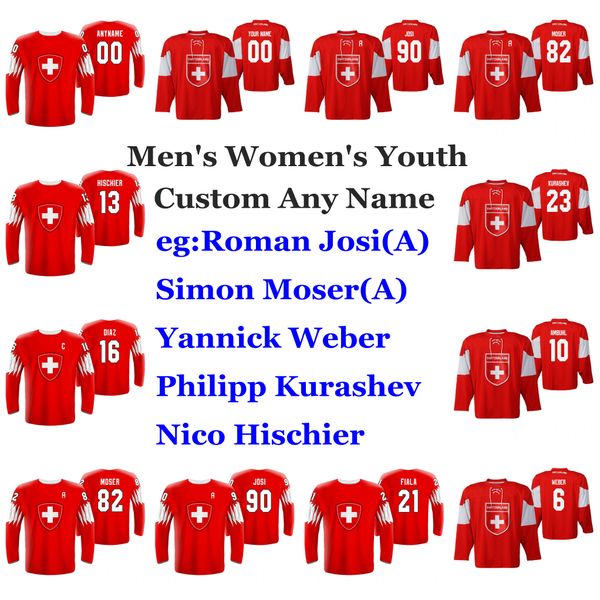

switzerland 2019 iihf world championship hockey jerseys roman josi jersey simon moser yannick weber hofmann andres ambuehl custom stitched, Black;red