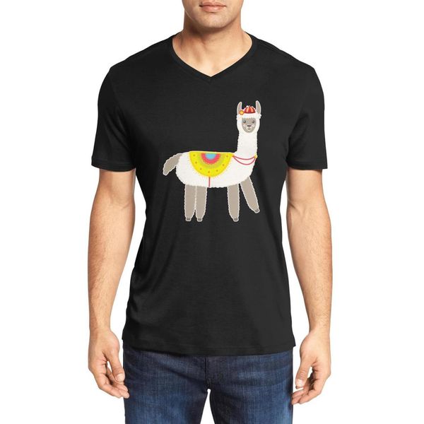 

men's cute baby fluffy alpaca llama fashion v-neck t-shirt design personality cotton shirt short sleeve save the drama for your llama o, White;black