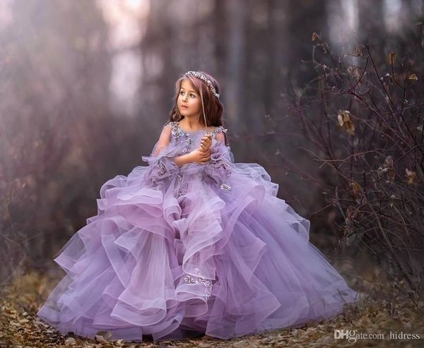 

purple flower girl dresses organza beads little girls pageant dresses long sleeve princess children wedding gowns flower girl dresses, White;blue
