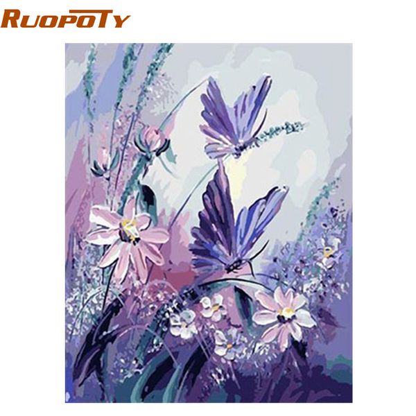 

ruopoty frame butterfly diy painting by numbers wall art picture canvas wedding decoration handpainted oil painting artwork