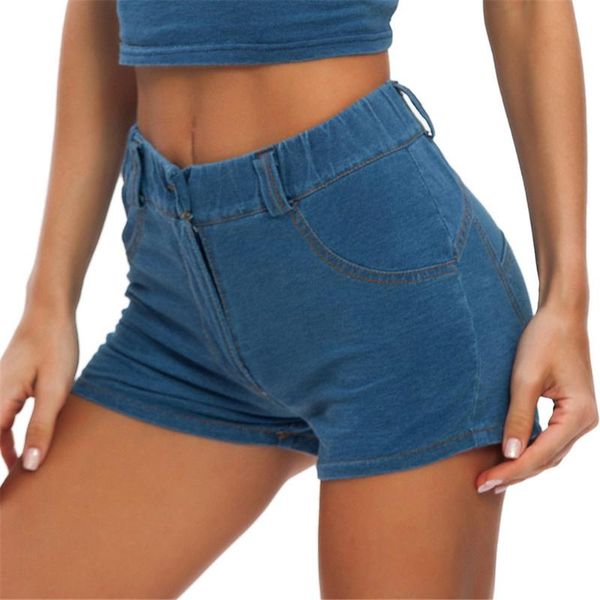 

female shorts high waist female shorts casual fitness denim slim denim, Blue