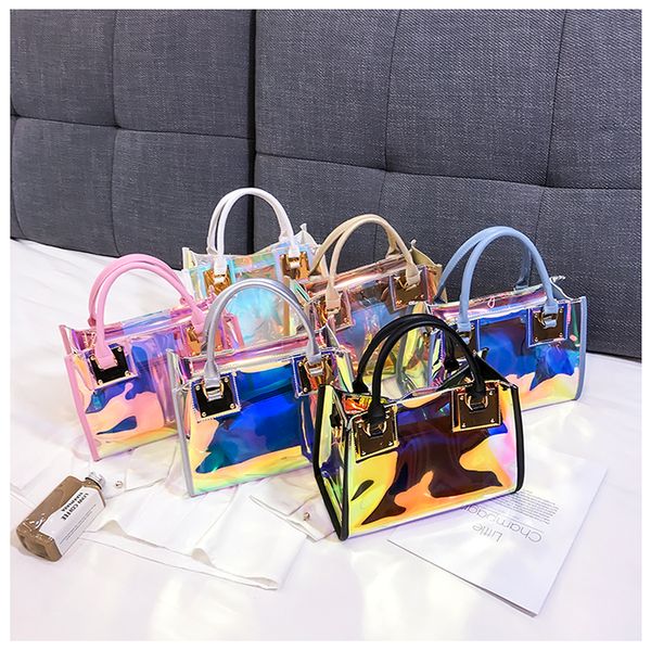 

transparent hologram hand bags ladies new fashion laser crossbody handbag pvc female big tote girl clear purses bolso mujer