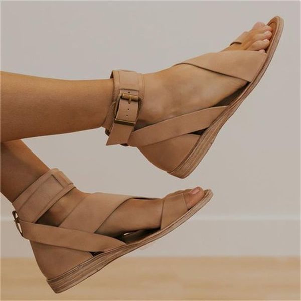 

women's vintage sandals 2020 summer fashion flip-flops flat heel 35-43 bohemian style ladies beach buckle strap sandals, Black
