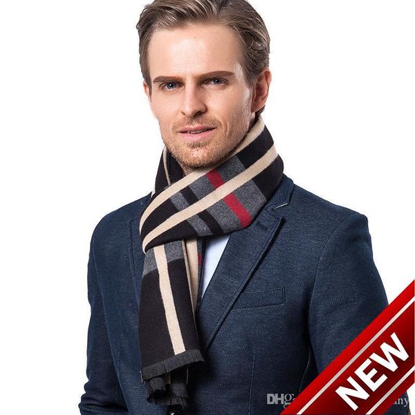 

mens designer scarf long plaid cashmere winter scarves luxury gift black navy purple red 5 popular colors ing, Blue;gray