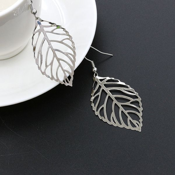 

2019 pendientes mujer fashion wholesale jewelry hollow metal leaves dangling long statement drop earrings for women bijoux, Silver