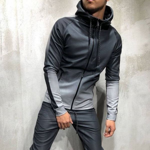 

hoodies sweatshirts male long-sleeved contrast color hooded shirts street trend men gardient stand collar zip coat 2019 new, Black