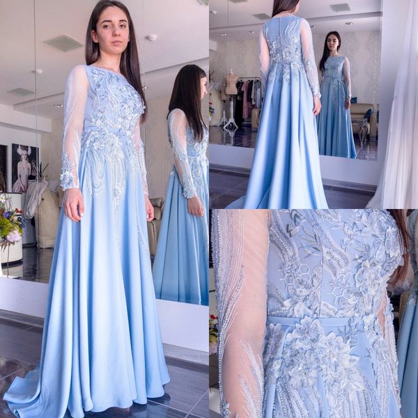 

modest new arrival evening dresses jewel neck long sleeve beads sequins applique formal dresses button sweep train party gowns, Black;red