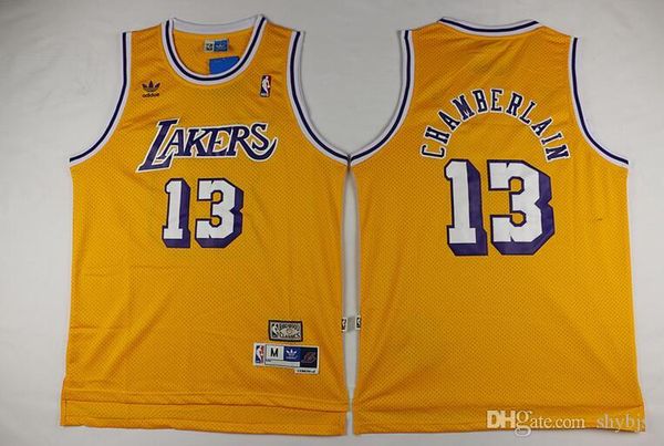 

men los angeles lakers city 13# chamberlain vintage yellow mesh basketball nba jersey, Black