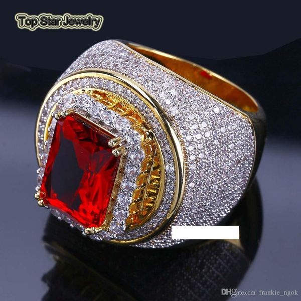 

real copper rings shiny micro diamond & ruby red gemstone punk finger jewelry for men hip hop rock accessories bijoux size 7-11, Silver