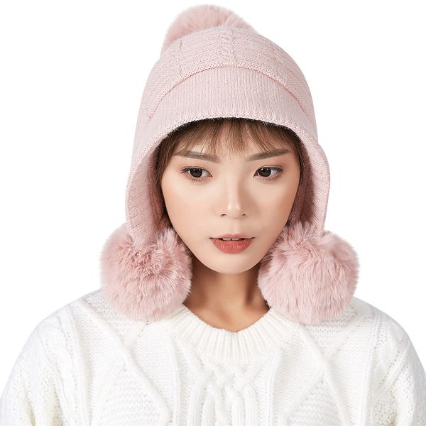 

2019 fashion winter hats for women collar plus wild thick knit warm beanie hat yellow red casual female hat czapka zimowa, Blue;gray
