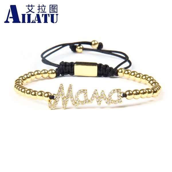 

ailatu women jewelry clear cz new "mama" charm macrame bracelet for mother's day gift, Golden;silver