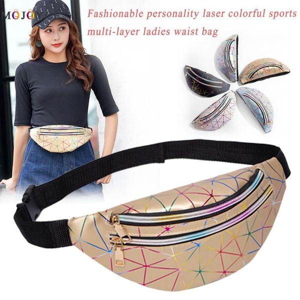 

women laser waist messenger bag leather geometric travel chest belt purse